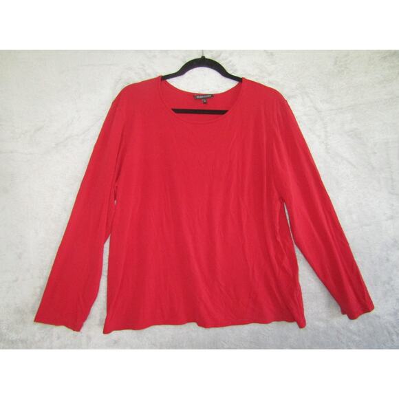 Eileen Fisher Women’s XL Red 100% Silk Long Sleeve Scoop Neck Blouse Top - Picture 1 of 7